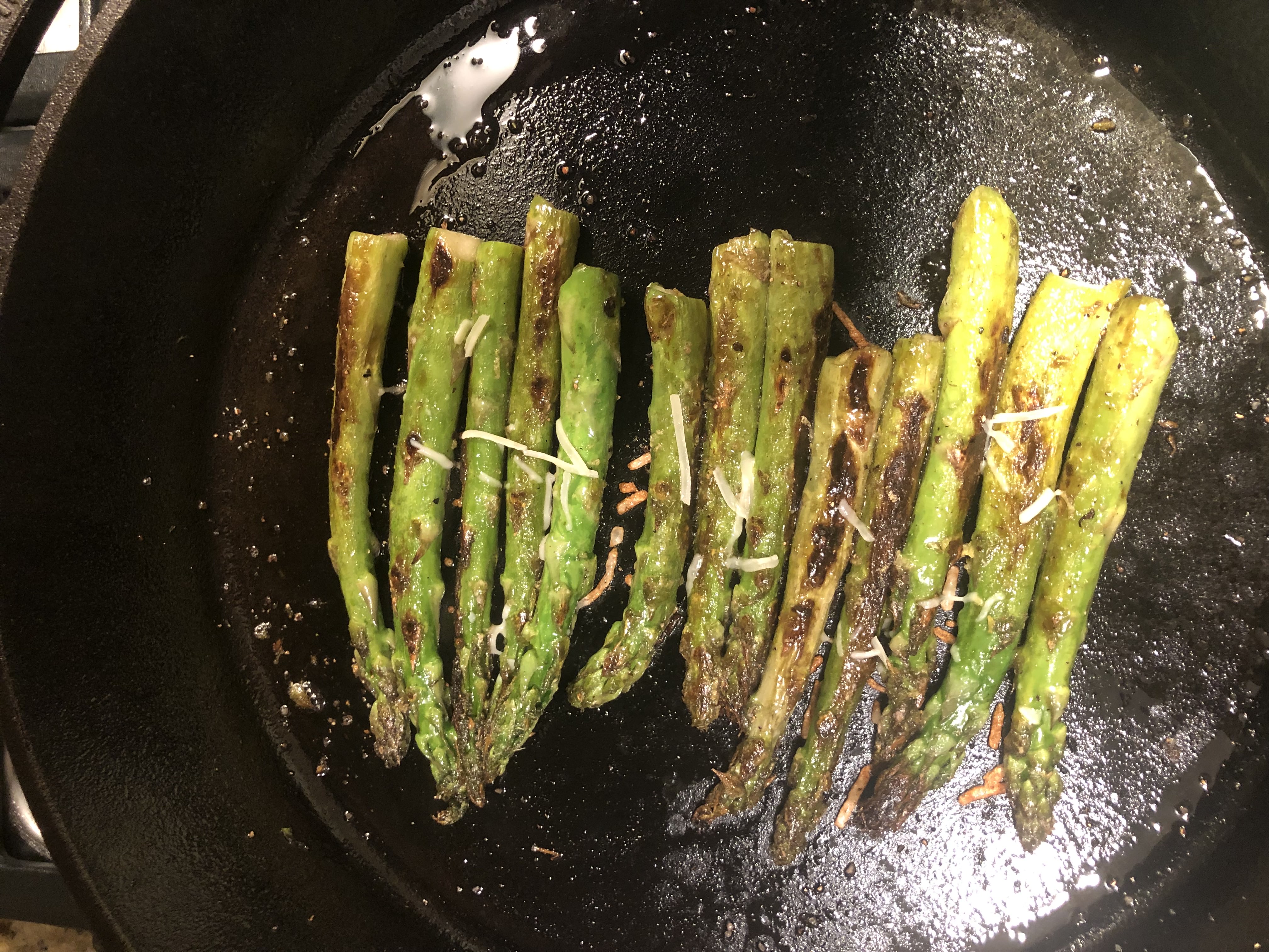 zesty asparagus in a cast iron skillet