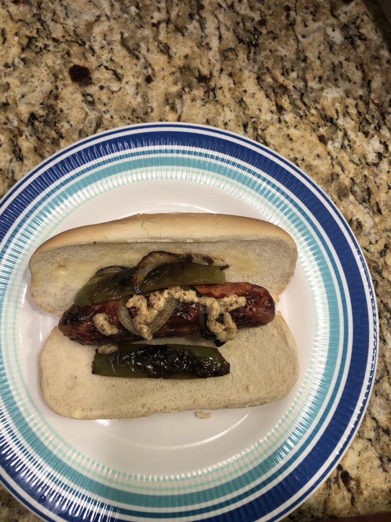 grilled sausage with onions and peppers