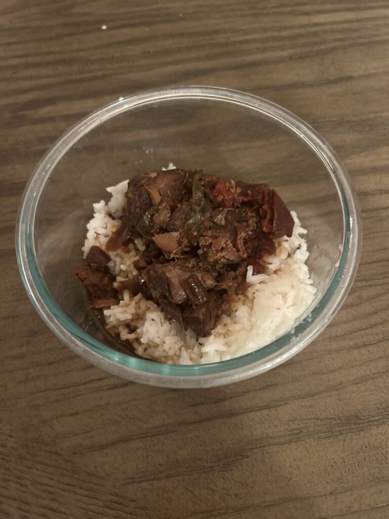 chinese pepper beef served over white rice